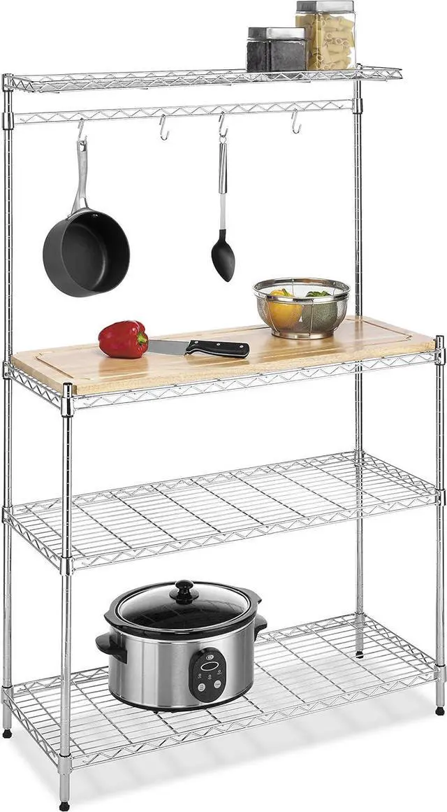 Main image of Whitmor Supreme Bakers Rack with Food Safe Removable Wood Cutting Board - Chrome