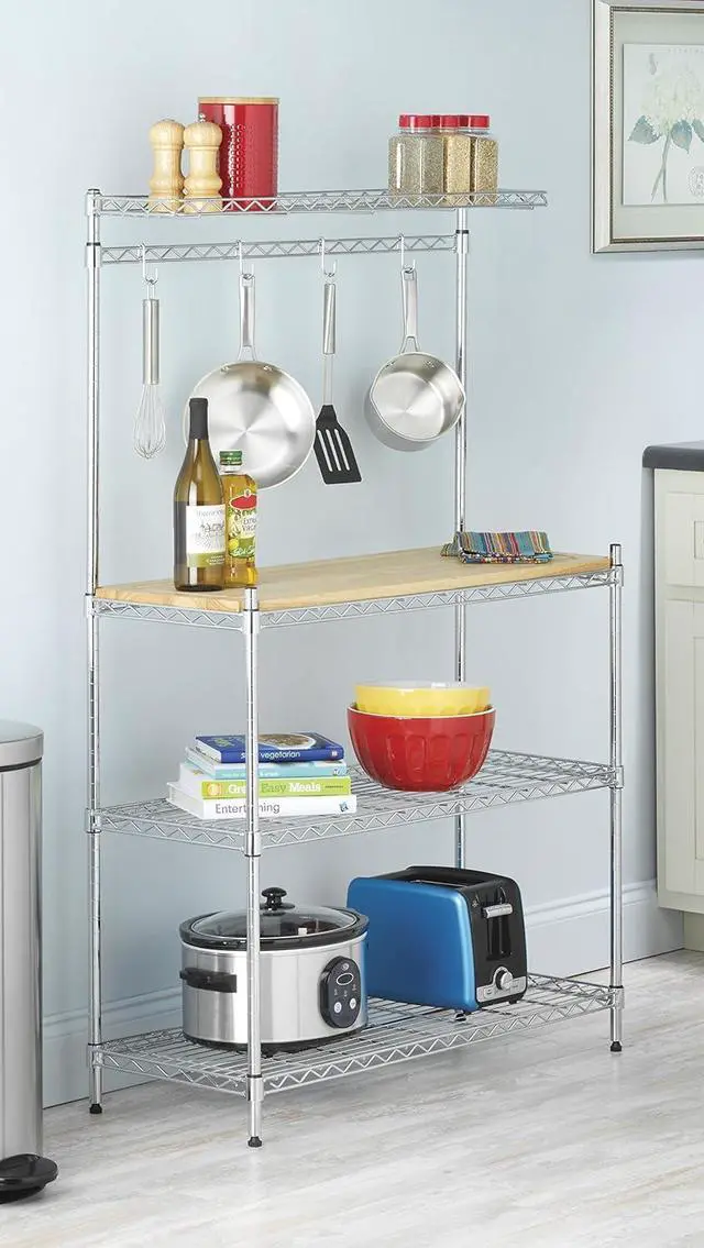 Alt view image 2 of 6 - Whitmor Supreme Bakers Rack with Food Safe Removable Wood Cutting Board - Chrome