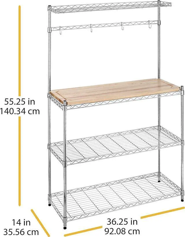 Alt view image 5 of 6 - Whitmor Supreme Bakers Rack with Food Safe Removable Wood Cutting Board - Chrome