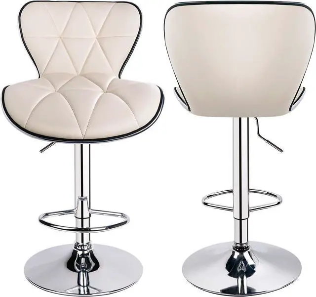 Alt view image 6 of 7 - Shell Back Adjustable Swivel Bar Stools, PU Leather Padded with Back, Set of 3 (Beige)