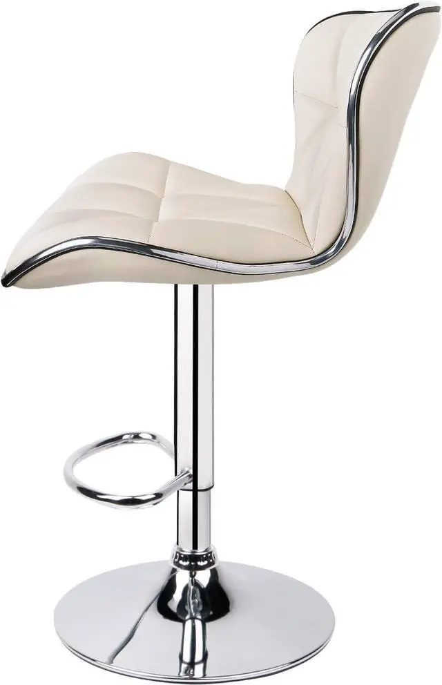 Alt view image 5 of 7 - Shell Back Adjustable Swivel Bar Stools, PU Leather Padded with Back, Set of 3 (Beige)