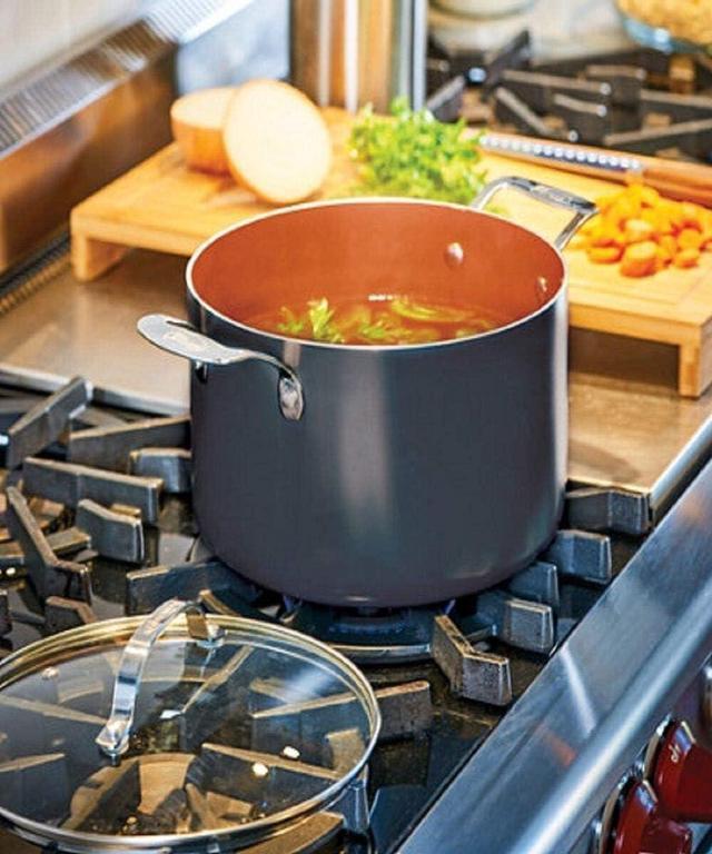 Alt view image 4 of 4 - Gotham Steel Stock Pot with Ultra Nonstick Ceramic and Titanium Coating Includes Tempered Glass Lid  Dishwasher Safe, 7 Quart, Copper