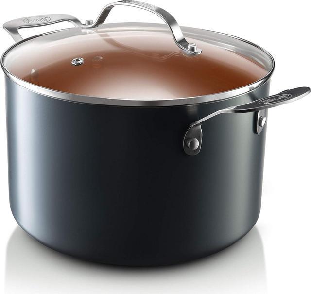 Alt view image 2 of 4 - Gotham Steel Stock Pot with Ultra Nonstick Ceramic and Titanium Coating Includes Tempered Glass Lid  Dishwasher Safe, 7 Quart, Copper