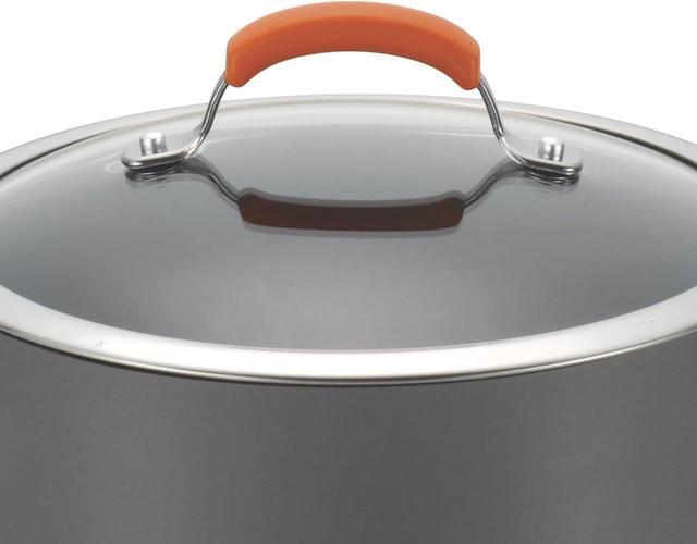 Alt view image 7 of 7 - Rachael Ray Brights Hard-Anodized Aluminum Nonstick Cookware Set with Glass Lids, 10-Piece Pot and Pan Set, Gray with Orange Handles