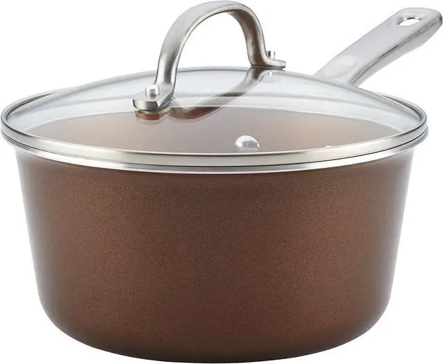 Main image of Ayesha Curry Home Collection Nonstick Sauce Pan/Saucepan with Lid, 3 Quart, Brown