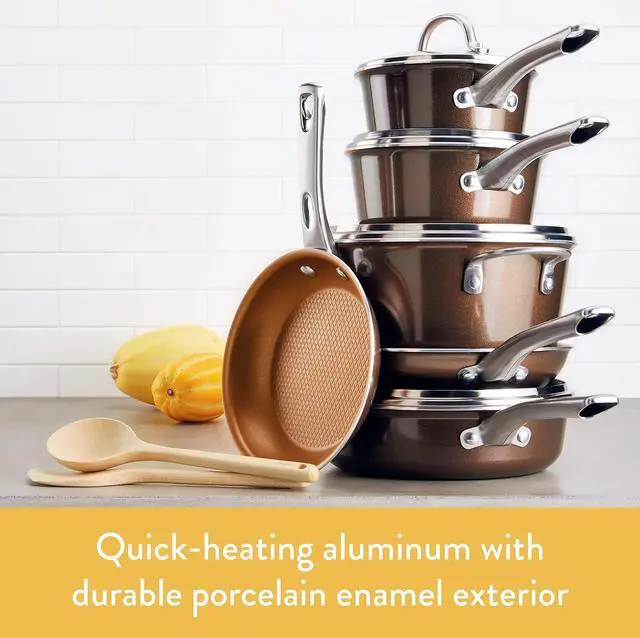 Alt view image 2 of 6 - Ayesha Curry Home Collection Nonstick Sauce Pan/Saucepan with Lid, 3 Quart, Brown
