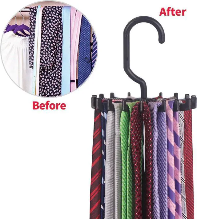 Alt view image 2 of 7 - 4 Pack Tie Rack Hanger Holder Hooks Organizer for Mens, 360 Degree Rotating Tie Racks, Black