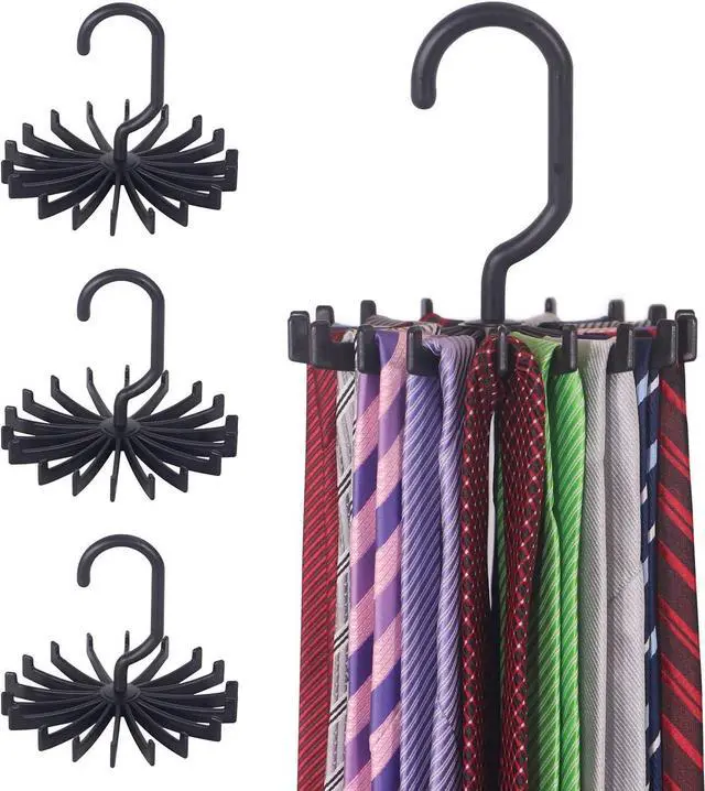 Main image of 4 Pack Tie Rack Hanger Holder Hooks Organizer for Mens, 360 Degree Rotating Tie Racks, Black