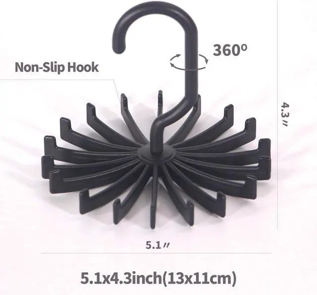 Alt view image 3 of 7 - 4 Pack Tie Rack Hanger Holder Hooks Organizer for Mens, 360 Degree Rotating Tie Racks, Black