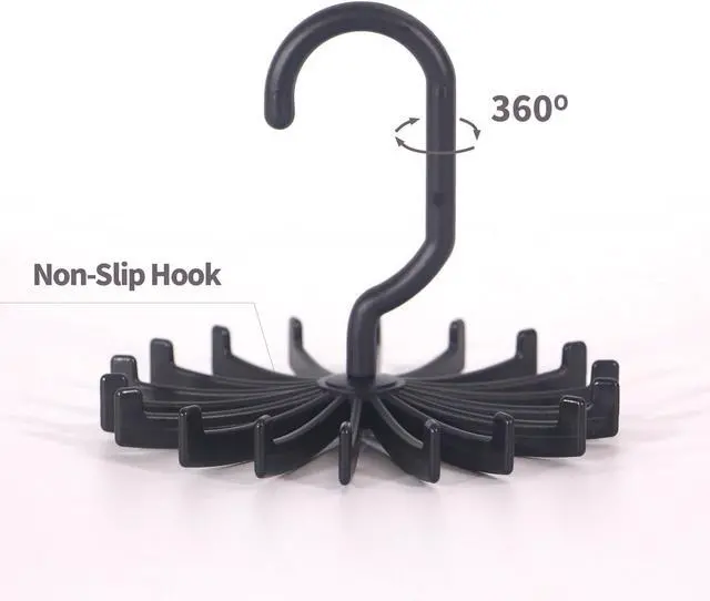 Alt view image 4 of 7 - 4 Pack Tie Rack Hanger Holder Hooks Organizer for Mens, 360 Degree Rotating Tie Racks, Black