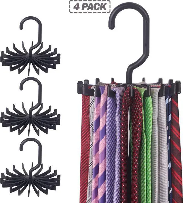 Alt view image 7 of 7 - 4 Pack Tie Rack Hanger Holder Hooks Organizer for Mens, 360 Degree Rotating Tie Racks, Black
