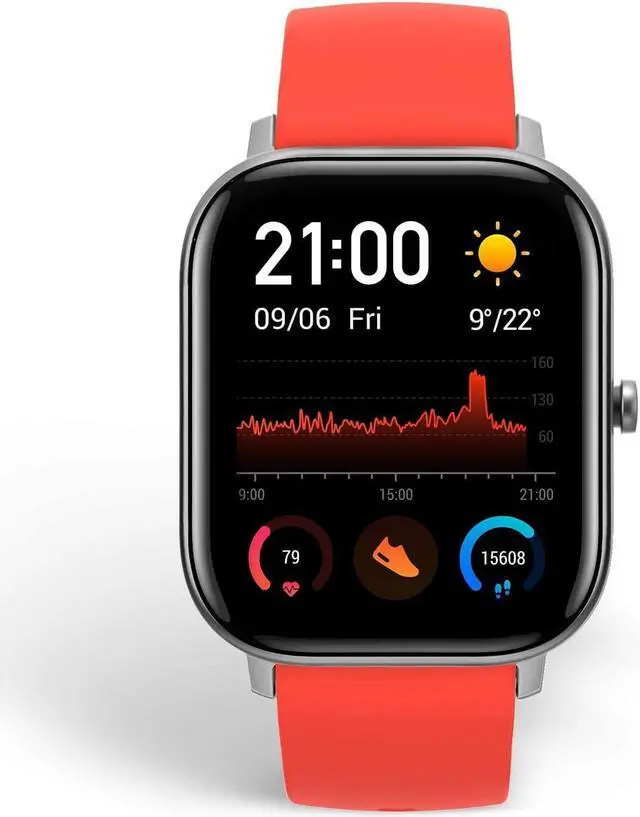 Alt view image 2 of 6 - Amazfit GTS Fitness Smartwatch with Heart Rate Monitor, 14-Day Battery Life, Music Control, 1.65" Display, Sleep and Swim Tracking, GPS, Water Resistant, Smart Notifications, Vermillion Orange