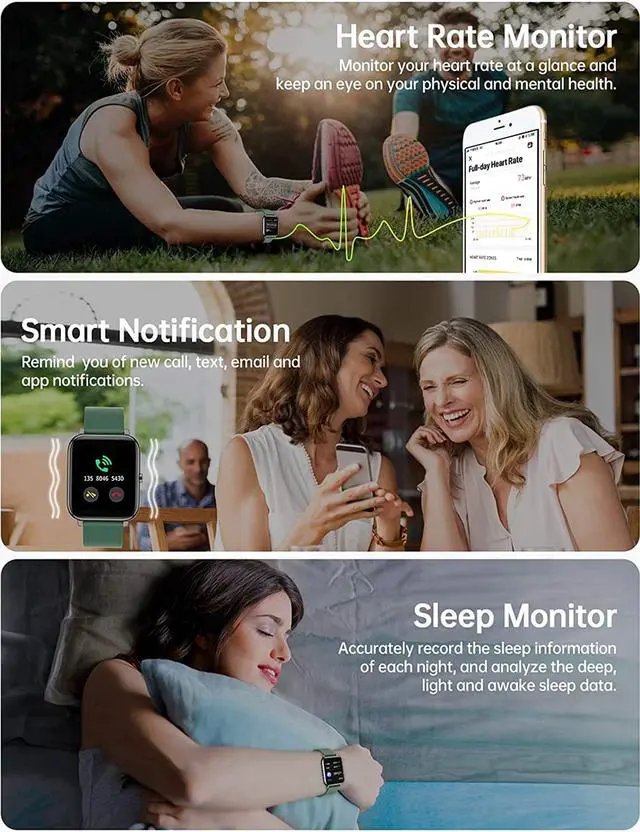 Alt view image 5 of 6 - Smart Watch, Popglory Smartwatch with Blood Pressure, Blood Oxygen Monitor, Fitness Tracker with Heart Rate Monitor, Full Touch Fitness Watch for Android & iOS for Men Women