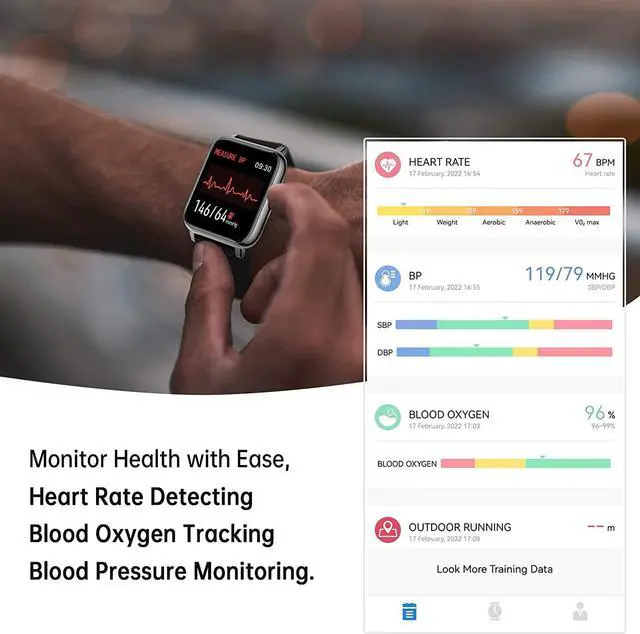 Alt view image 2 of 6 - Smart Watch, Popglory Smartwatch with Blood Pressure, Blood Oxygen Monitor, Fitness Tracker with Heart Rate Monitor, Full Touch Fitness Watch for Android & iOS for Men Women
