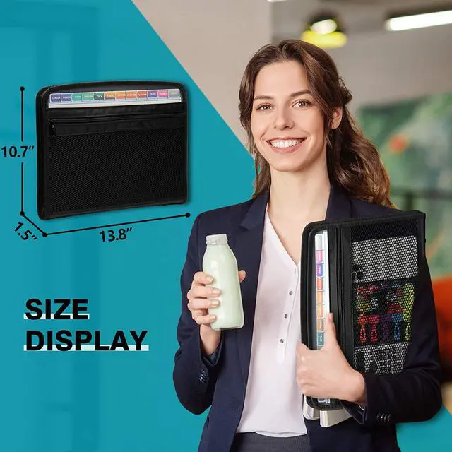 Alt view image 6 of 6 - Zippered Accordion File Organizer with Front Mesh Pouch 13 Pocket Expanding File Folder Fit for Documents Letter Size A4 Papers Black