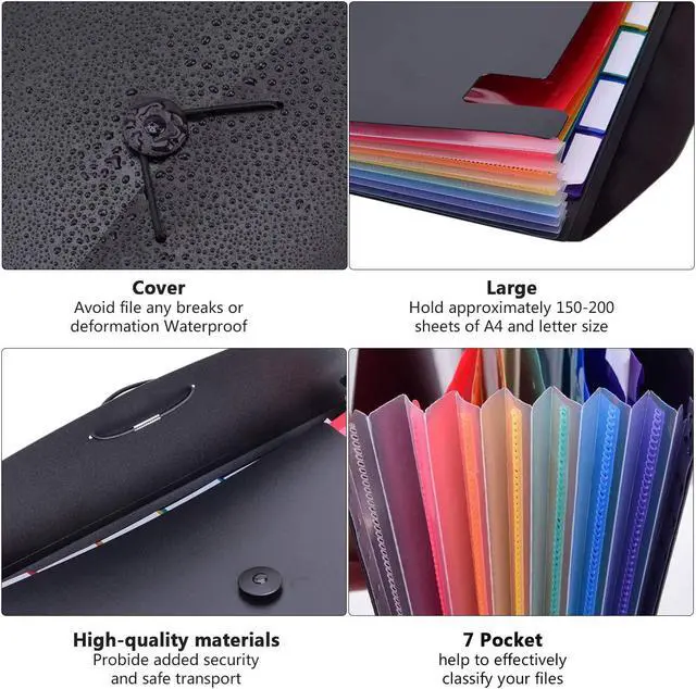 Alt view image 4 of 7 - 7-Pocket Expanding File 3pcs Plastic Expandable File Folder - Black&Blue&Red