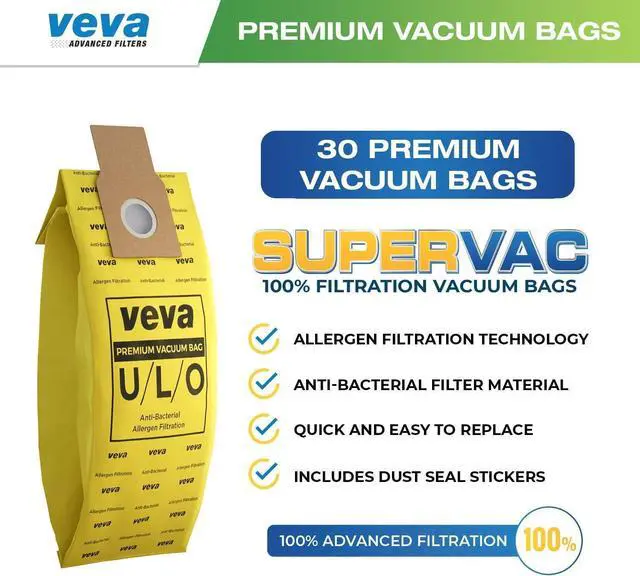 Alt view image 2 of 7 - VEVA 30 Pack Premium SuperVac Vacuum Bags Type U/L/O Microlined compatible with Kenmore Sears Upright vacuum cleaners replacement Style U L O 5068 50688 50690 50105 bags