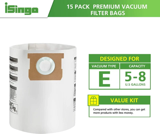 Alt view image 2 of 7 - 5-8 Gallon Vacuum Bag Replacement for 90661 Shop Vac Bags, 15 Pack