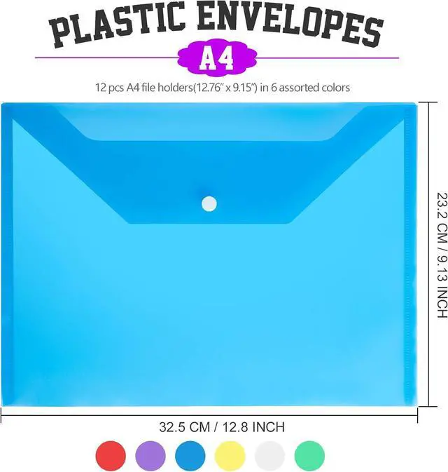 Alt view image 2 of 7 - Plastic File Folders 12 PCS A4 Plastic Envelopes with Snap Closure Folders for Document Reusable File Bags Document Holder for School Office