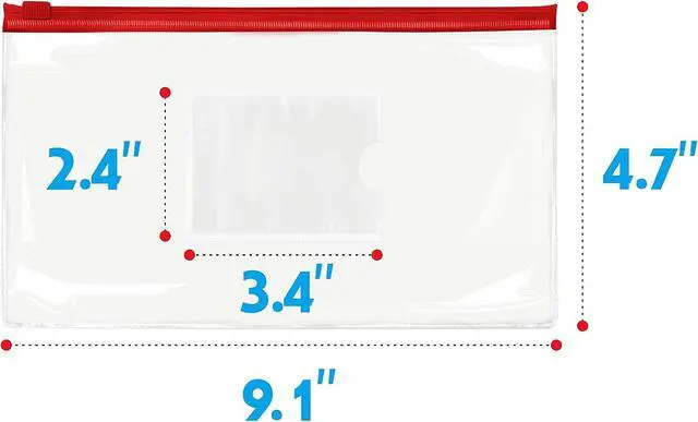 Alt view image 2 of 6 - 26 Clear Zip Envelope File Bill Document Bag Pocket Pencil Case with Tag Pocket, 5 Assorted Colors, 9.1 x 4.7fit A6 Sheets