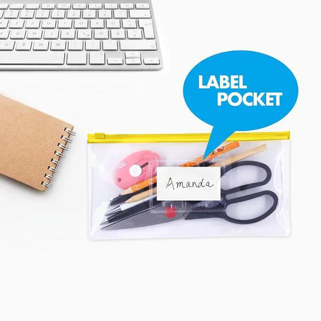Alt view image 6 of 6 - 26 Clear Zip Envelope File Bill Document Bag Pocket Pencil Case with Tag Pocket, 5 Assorted Colors, 9.1 x 4.7fit A6 Sheets