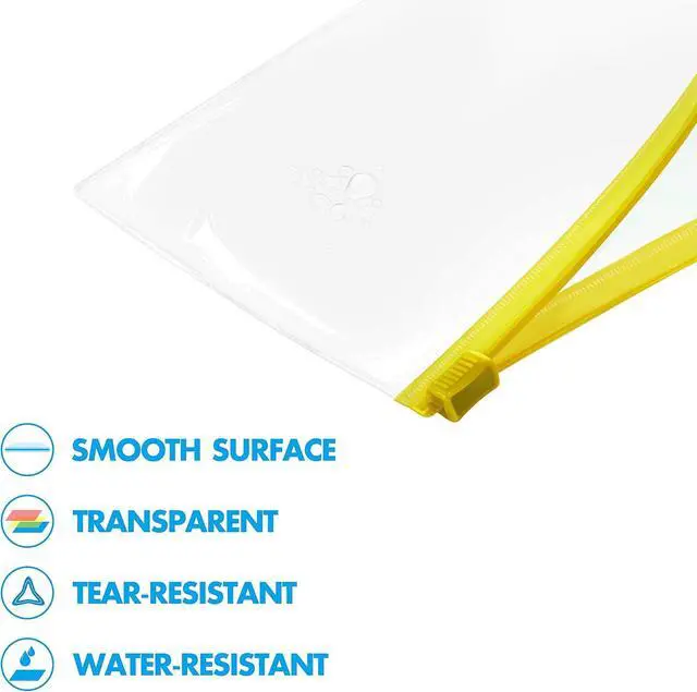 Alt view image 3 of 6 - 26 Clear Zip Envelope File Bill Document Bag Pocket Pencil Case with Tag Pocket, 5 Assorted Colors, 9.1 x 4.7fit A6 Sheets