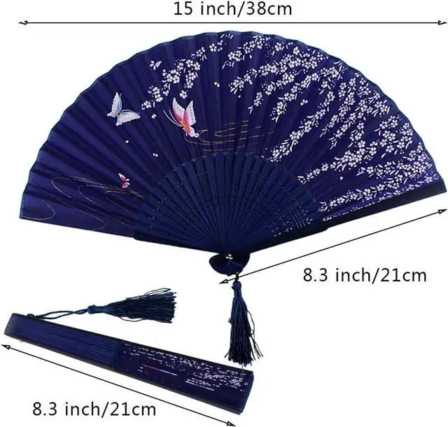 Alt view image 2 of 5 - Bantoye 2Pcs Handheld Fans Silk Folding Fans with Bamboo Frames, White Blue