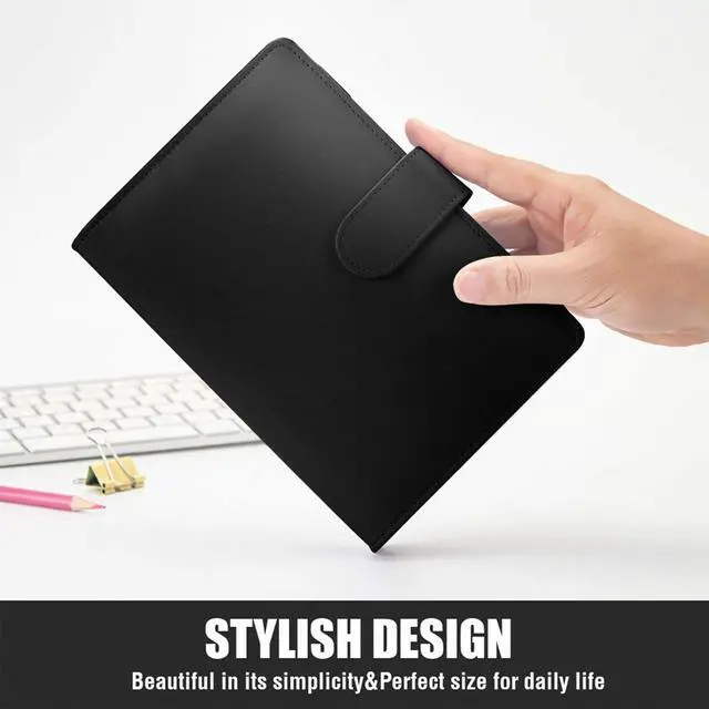 Alt view image 3 of 6 - A5 Binder 6 Ring, Refillable Notebook Planner Cover, Small Leather Organizer Empty Binder for Budget,Journal,Photocard Holder,Recipe Book, Aesthetic Loose Leaf Binder with Magnetic Buckle