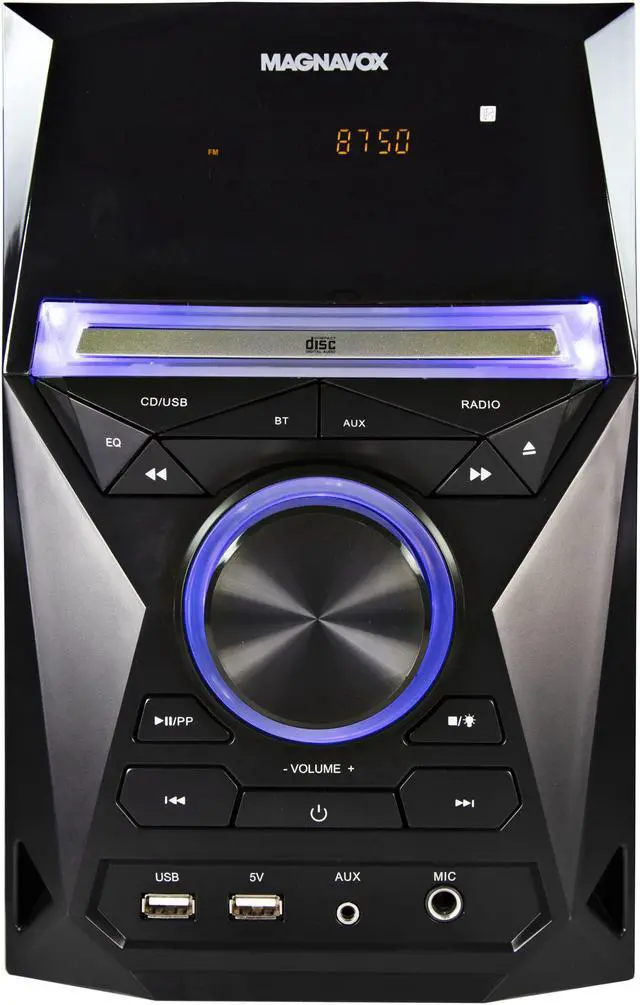 Alt view image 6 of 7 - Magnavox MM441 3-Piece CD Shelf System with Digital PLL FM Stereo Radio, Bluetooth Wireless Technology, and Remote Control in Black | Blue Colored Speaker Lights | LED Display | AUX Port Compatible |