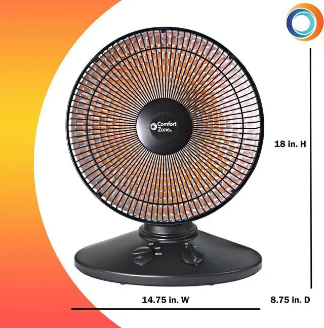 Alt view image 5 of 15 - Comfort Zone CZ998 Electric Oscillating Radiant Dish Heater with Adjustable Tilt, Black
