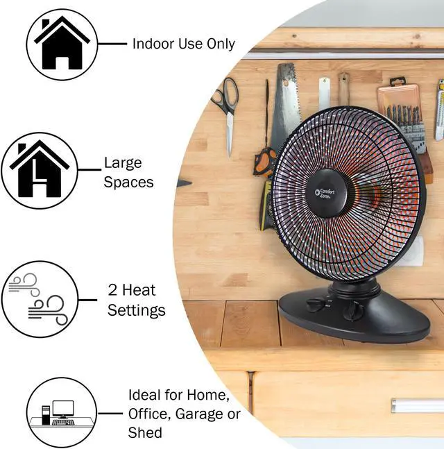 Alt view image 4 of 15 - Comfort Zone CZ998 Electric Oscillating Radiant Dish Heater with Adjustable Tilt, Black