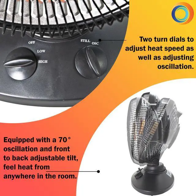 Alt view image 6 of 15 - Comfort Zone CZ998 Electric Oscillating Radiant Dish Heater with Adjustable Tilt, Black