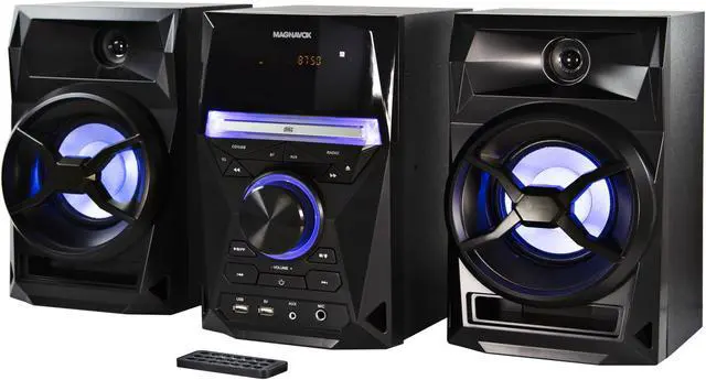 Alt view image 5 of 7 - Magnavox MM441 3-Piece CD Shelf System with Digital PLL FM Stereo Radio, Bluetooth Wireless Technology, and Remote Control in Black | Blue Colored Speaker Lights | LED Display | AUX Port Compatible |