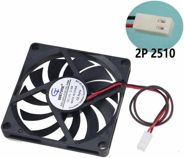 Main image of 2 Pcs 12 Volt 8cm 80mm x 80mm x 10mm 8010 2Pin 2510 Connector Cooler Computer DC Cooling Fan 12V