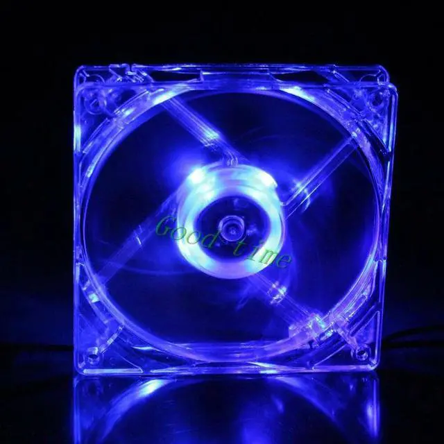 Alt view image 2 of 5 - 2 pcst Blue Quad 4 LED Lights Transparent 80x80x25mm 12V 2 Wire 4 Pin PC Computer Case Cooling Fan 80mm Mod