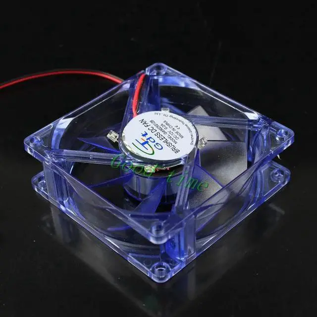 Alt view image 4 of 5 - 2 pcst Blue Quad 4 LED Lights Transparent 80x80x25mm 12V 2 Wire 4 Pin PC Computer Case Cooling Fan 80mm Mod