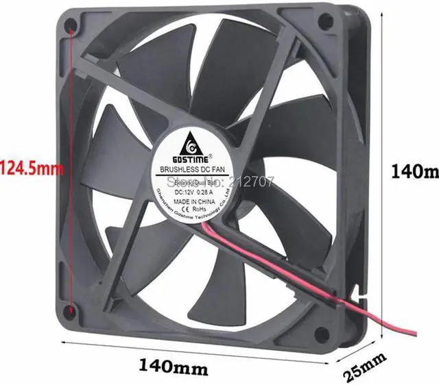 Main image of 2PCS 140mm DC 12V 2Pin 140x140x25mm 14025 Ball Bearing Brushless Cooling Fan Cooler