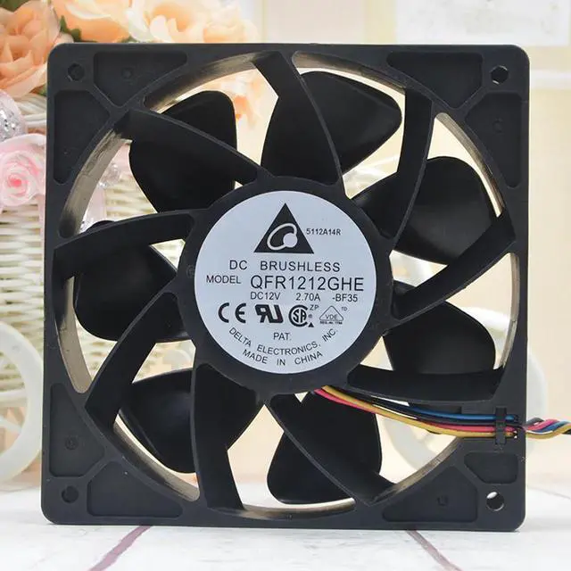 Alt view image 3 of 3 - DELTA QFR1212GHE 12V 2.7A 12cm 12038 120*120*38mm 4 wire PWM Speed Control for Bitcoin Miner cooling fan
