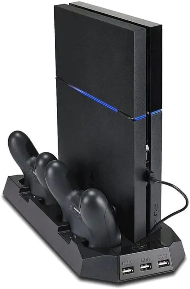 Alt view image 3 of 6 - For PS4 Multifunctional Charging Station Cooling Fan Cooler Vertical Stand for Sony Playstation 4 with Dual Controllers Charger
