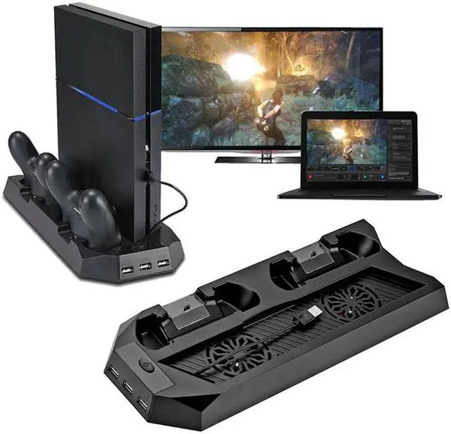 Main image of For PS4 Multifunctional Charging Station Cooling Fan Cooler Vertical Stand for Sony Playstation 4 with Dual Controllers Charger