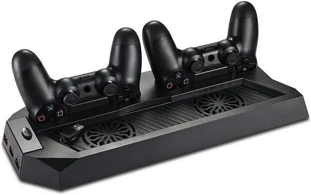 Alt view image 2 of 6 - For PS4 Multifunctional Charging Station Cooling Fan Cooler Vertical Stand for Sony Playstation 4 with Dual Controllers Charger