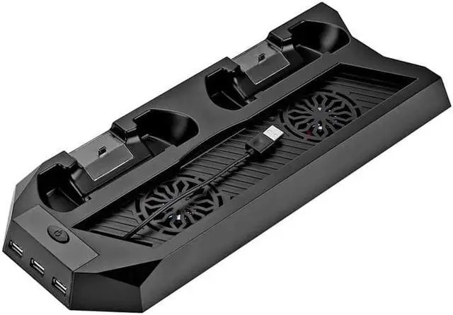 Alt view image 4 of 6 - For PS4 Multifunctional Charging Station Cooling Fan Cooler Vertical Stand for Sony Playstation 4 with Dual Controllers Charger