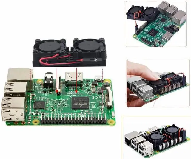 Alt view image 4 of 5 - 2 Pcs Ultimate Dual Cooling Fan and RAM Copper Heat Sink Cooler For Raspberry Pi 3 Raspberry Pi 2 Model BB+ NESPi