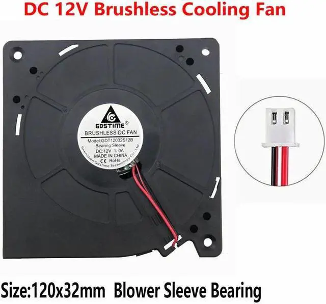 Alt view image 5 of 6 - 2pcs 120x32mm 12V Brushless DC Blower Cooling Fan 120mm x 32mm 12032 Turbo Cooler Large 2Pin 12cm
