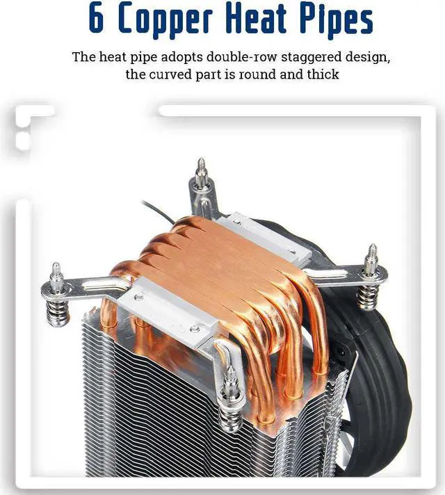 Alt view image 4 of 6 - CPU Cooler 6 Heat Pipes Cooling Fan Quiet Fan Cooler 120mm Fan Radiator Heatsink Cooler for Intel 775/1150/1151/1155/1156/1366