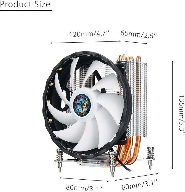 Alt view image 6 of 6 - CPU Cooler 6 Heat Pipes Cooling Fan Quiet Fan Cooler 120mm Fan Radiator Heatsink Cooler for Intel 775/1150/1151/1155/1156/1366