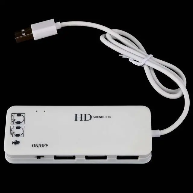Alt view image 4 of 6 - 3 Port Usb 2.0 Hub External 7.1Ch Sound Card Headset Microphone Adapter For Pc White