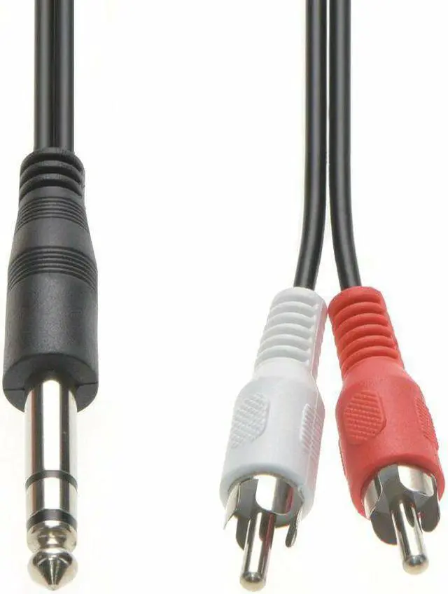 Alt view image 2 of 3 - 15FT 1/4" 6.35mm Stereo Male to 2-RCA L+R Male Plug Dj Guitar Cable Audio Cord