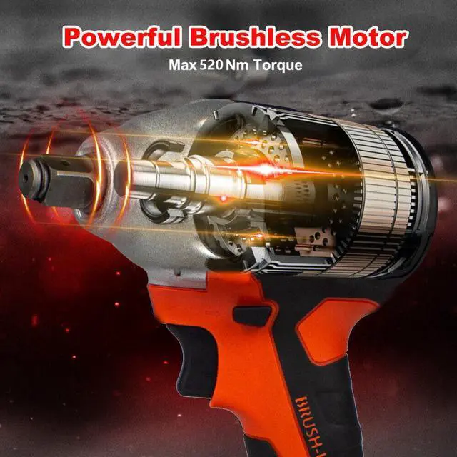 Alt view image 3 of 6 - 1/2" Cordless Impact Wrench Brushless 20V MAX 520N.m Electric Wrench Driver Kit