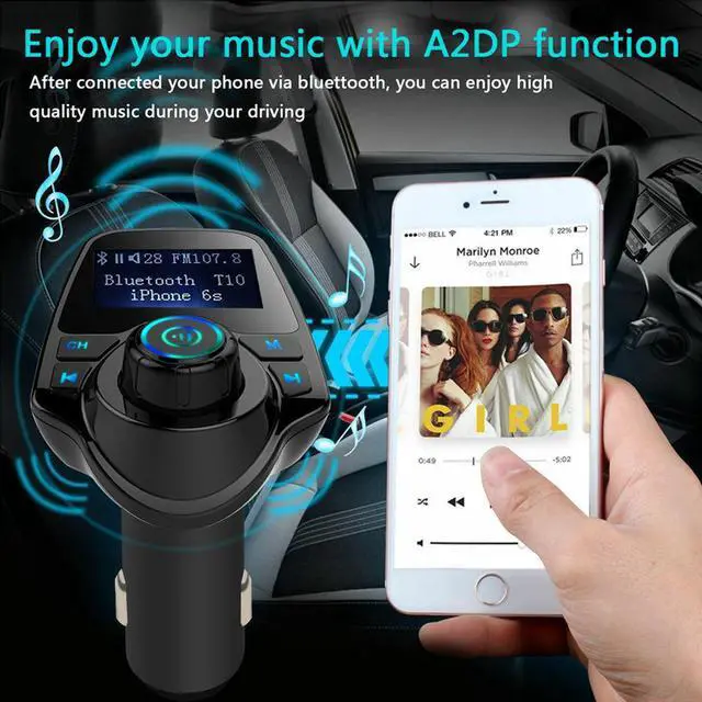 Alt view image 2 of 6 - Bluetooth Car FM Transmitter Wireless Radio Adapter USB Charger Mp3 Player